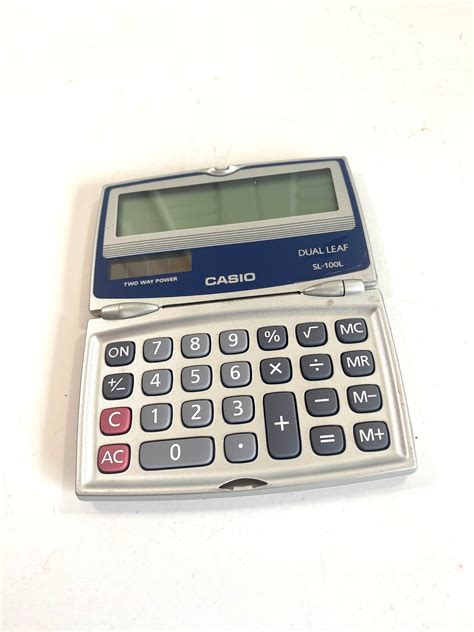 Vintage Casio Solar Calculator Two Way Power Dual Leaf Sl 100l Silver Tone Case Hand Held