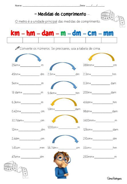 Coisas Que Gosto De Partilhar Medidas De Comprimento Ficha De