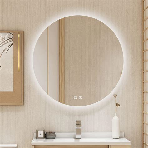 Bulife 36 Inch Round Led Bathroom Mirror Backlit Anti Fog Wall Mounted