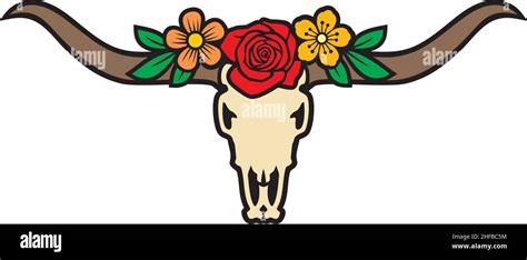 Longhorn skull and flowers vector illustration Stock Vector Image & Art ...