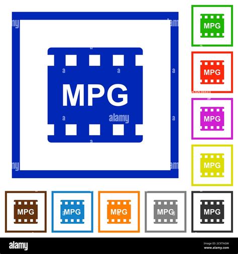 Formato De Pel Cula Mpg Iconos De Color Plano En Marcos Cuadrados Sobre