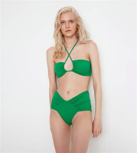 Buy Trendyol Solid String Neck Bikini Set In Green 6thStreet Oman