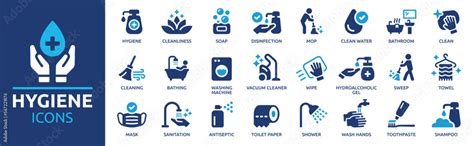 Hygiene Icon Set Containing Cleaning Disinfection Soap Bathing