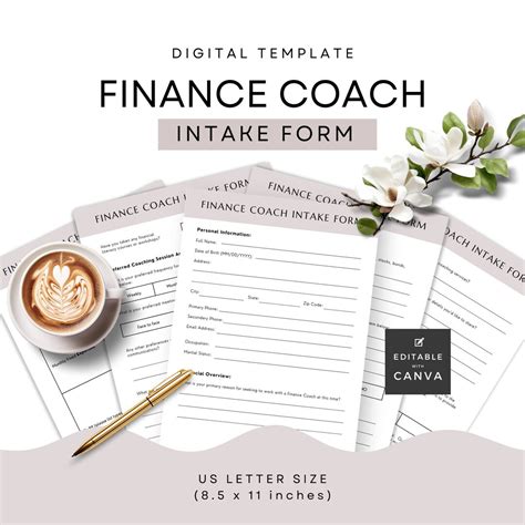 Finance Coach Intake Form Canva Template Financial Client Onboarding