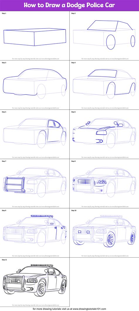 How to Draw a Dodge Police Car printable step by step drawing sheet : DrawingTutorials101.com