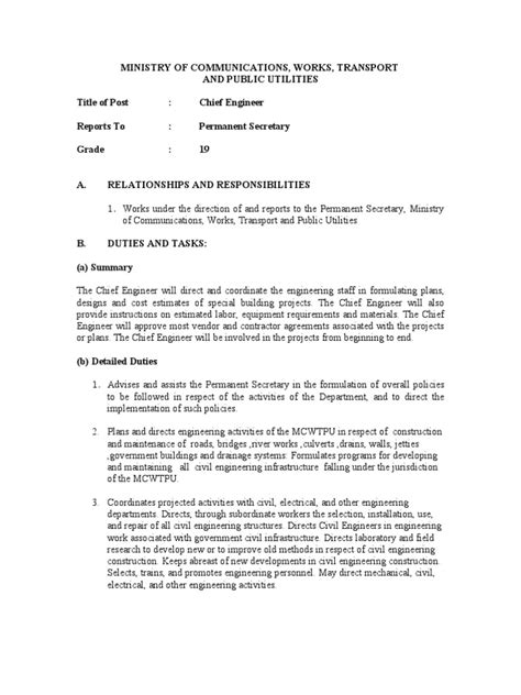 Chief Engineer 1 Job Description 1 Engineer Engineering