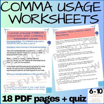 These Commas Worksheets Provide Pages Of Comma Rules And Grammar