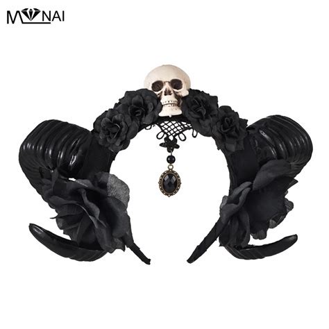 Unique Girls Halloween Stereo Devil Horns Skull Headband Gothic Sheep