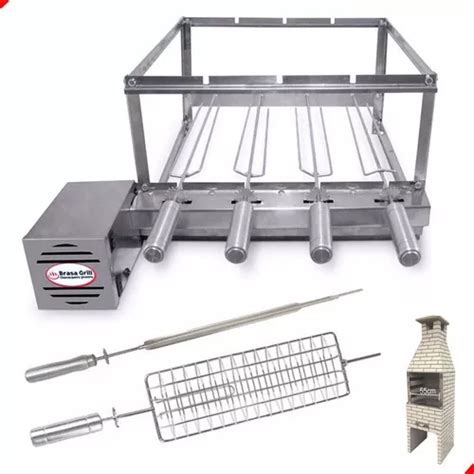 Grill Inox Giratório 4 Espetos Especial P Pré moldadas 55cm Frete grátis