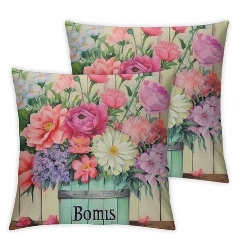 Onetech Floral Throw Pillow Covers Farmhouse Pink Watercolor Flowers