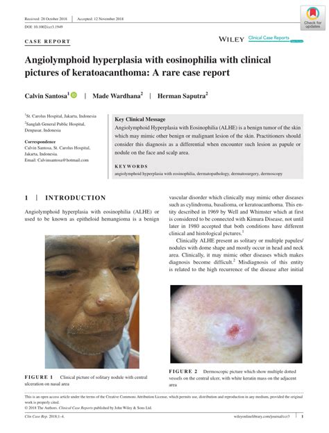 PDF Angiolymphoid Hyperplasia With Eosinophilia With Clinical