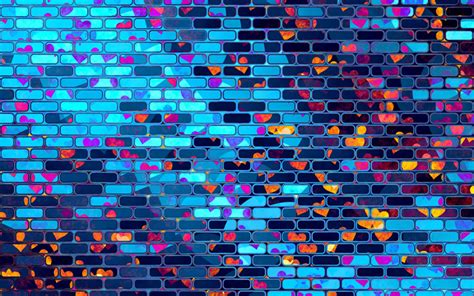 Download wallpapers neon brickwall, 4k, abstract bricks, bricks ...