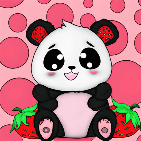 Cute Panda with Strawberry Background · Creative Fabrica