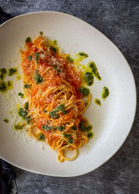 Spaghetti Smoked Tomatoes Anchovy Dressing AnotherFoodBlogger