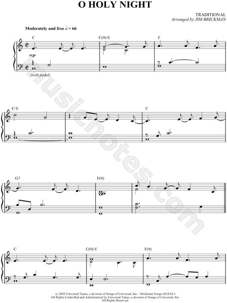 Jim Brickman O Holy Night Sheet Music Piano Solo In C Major