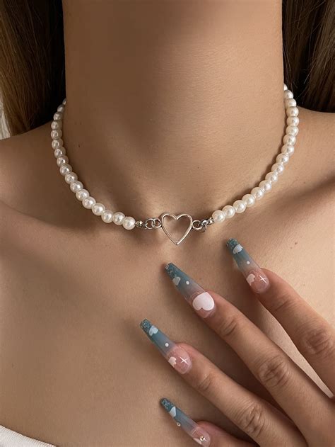 Heart Faux Pearl Decor Necklace