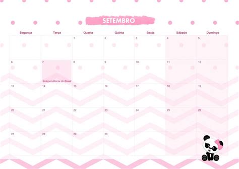 Calendario Mensal 2021 Panda Rosa Setembro Fazendo A Nossa Festa