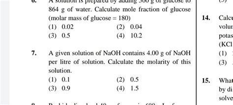 864 G Of Water Calculate Mole Fraction Of Glucose Molar Mass Of Glucose