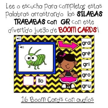 BOOM CARDS SÍLABAS TRABADAS con GR Spanish Blends Distance Learning