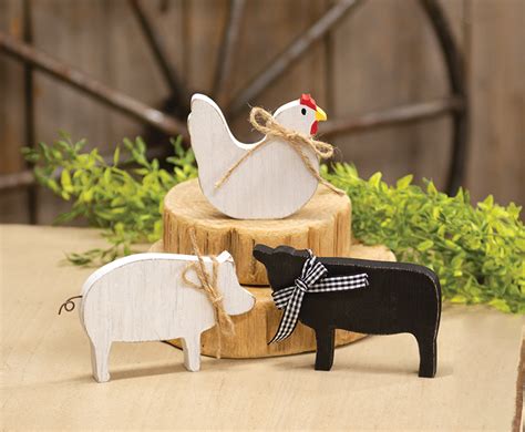 3 Set, Rustic Wood Farm Animal Sitters