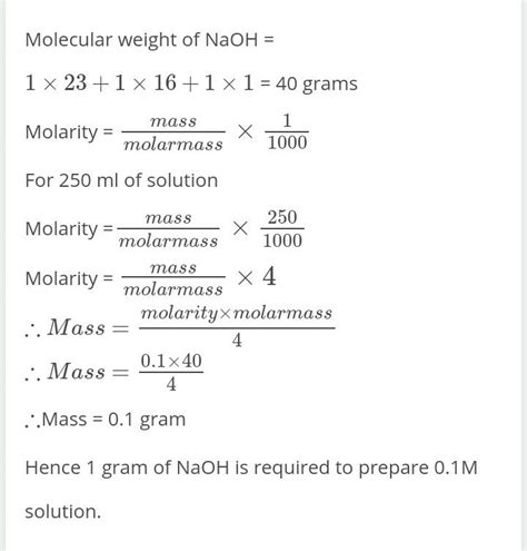 How Many Grams Of Naoh Will Be Needed To Prepare 250ml Of 0 1M Solution