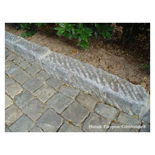 Antique Salvaged Limestone Curb And Antique Sandstone Cobble