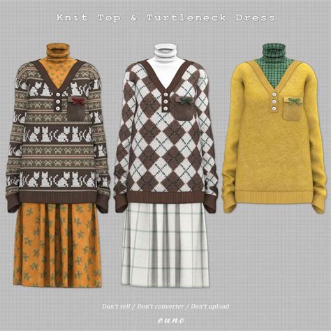 Knit Top Turtleneck Dress Euno Sims Sims Sims Dresses Tumblr