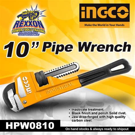 Ingco 10 Inches Pipe Wrench Plumber Pipe Plumbing Tool Hpw0810