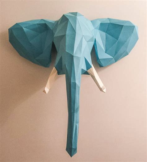 Trophée de chasse Eléphant en papier carton DIY Do it Yourself grand