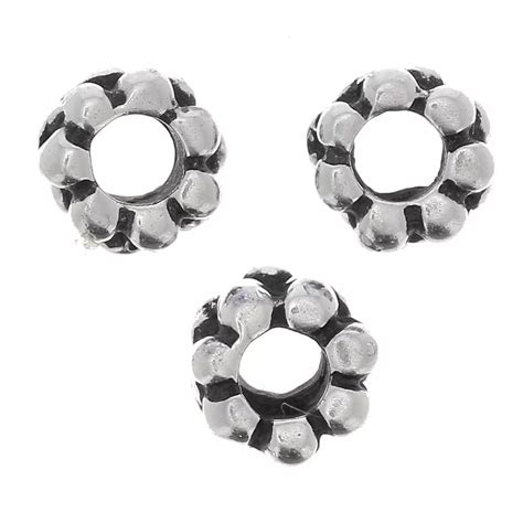 Perles rondelles forme fleur 4 mm Argenté vieilli x10 Perles Co