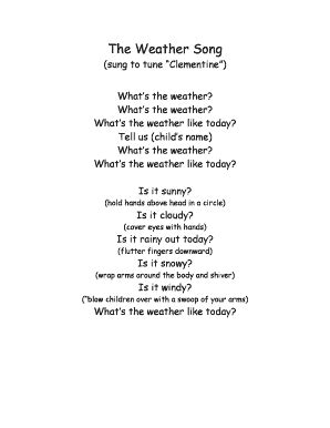 Fillable Online Preschool Weather Song - Free Printable Lyrics - No ...