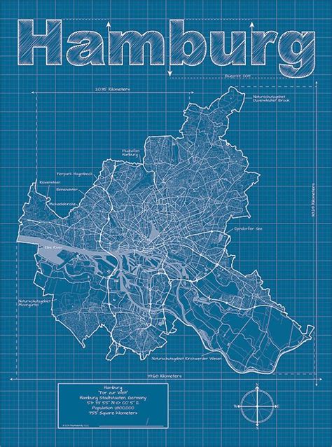 Hamburg Artistic Blueprint Map Auf Etsy 2401 € Germany Map Street