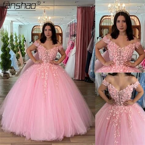 Fanshao wd611 vestidos de quinceañera apliques de flores 3D hombros