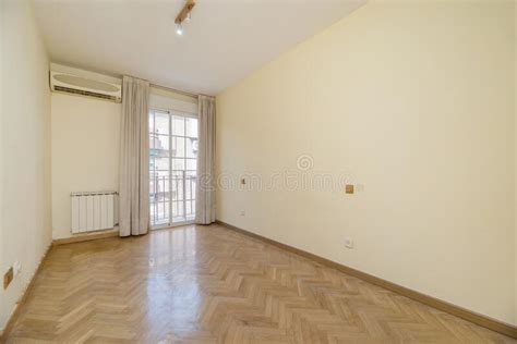 Empty Room With Balcony With White Curtains And Aluminum Stock Image