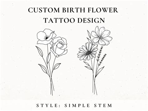 Custom Birth Flower Tattoo Design, Birth Month Flower, Wildflower ...