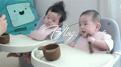 Vlog 쌍둥이 육아 브이로그 우당탕탕 독박육아 쌍둥이 이유식 먹이기 이유식 시작 첫 이유식 5개월아기