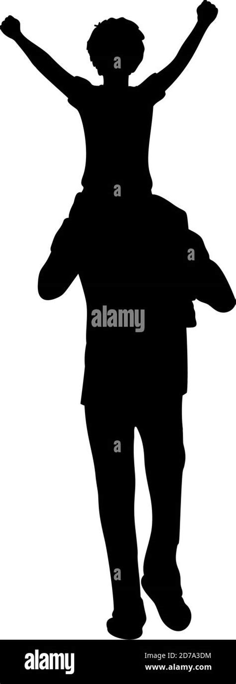 Silhouette Father Walking With His Son On His Shoulders From Back Stock Vector Image And Art Alamy