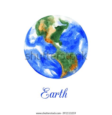 Planet Earth Watercolor Illustration Isolated On Stock Illustration