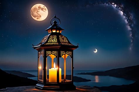 Um Gazebo Iluminado Uma Lua Cheia Ao Fundo Foto Premium