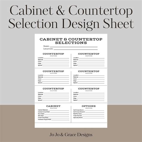 Cabinet And Countertop Selection Sheet Home Building Product Sheet