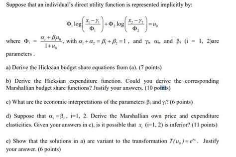 Solved Suppose That An Individual S Direct Utility Function Chegg