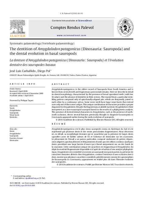 (PDF) The dentition of Amygdalodon patagonicus (Dinosauria: Sauropoda) and the dental evolution ...