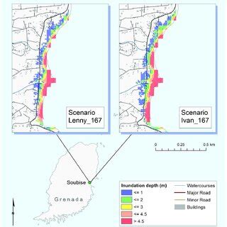 Maps Comparing Modelled Coastal Inundation Extents And Depths Along The