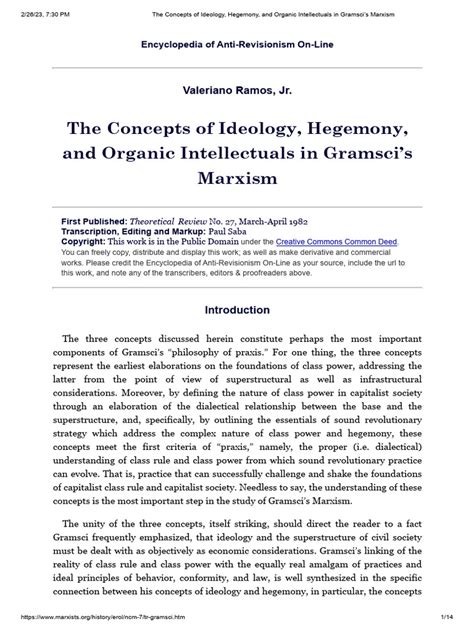 The Concepts of Ideology, Hegemony, and Organic Intellectuals in ...