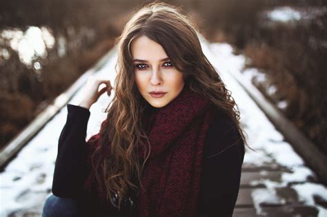 Women Model Portrait Depth Of Field Long Hair Blue Eyes Brunette Glasses Wavy Hair