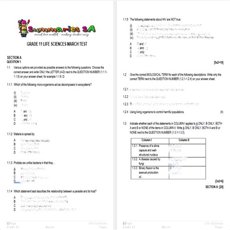 Grade Life Sciences Ls March Paper And Memo Classroom