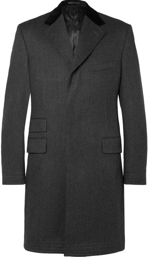 Kingsman Covert Velvet Trimmed Brushed Wool Coat Mens Designer