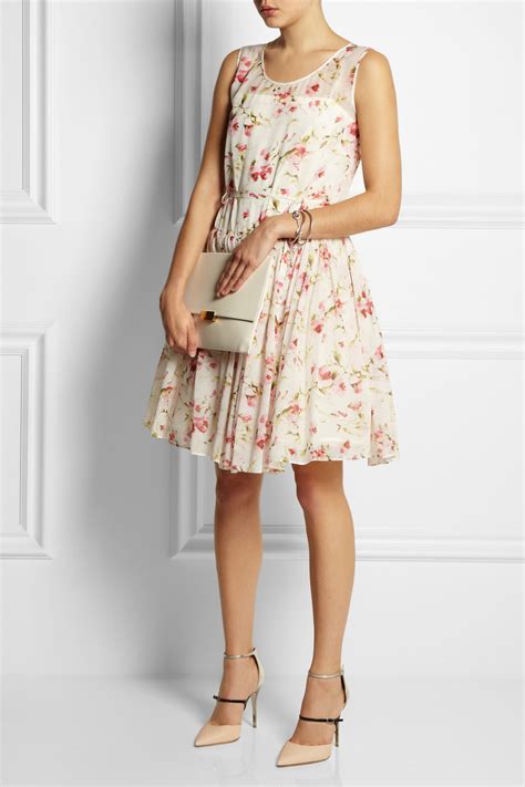 Red Valentino Floral Print Silk Chiffon Dress In White Lyst