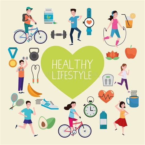 Heart With Healthy Lifestyle Set Icons Stock Vector Illustration Of