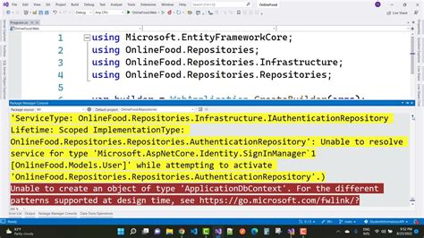 Solved Unable To Create An Object Of Type DbContext For The